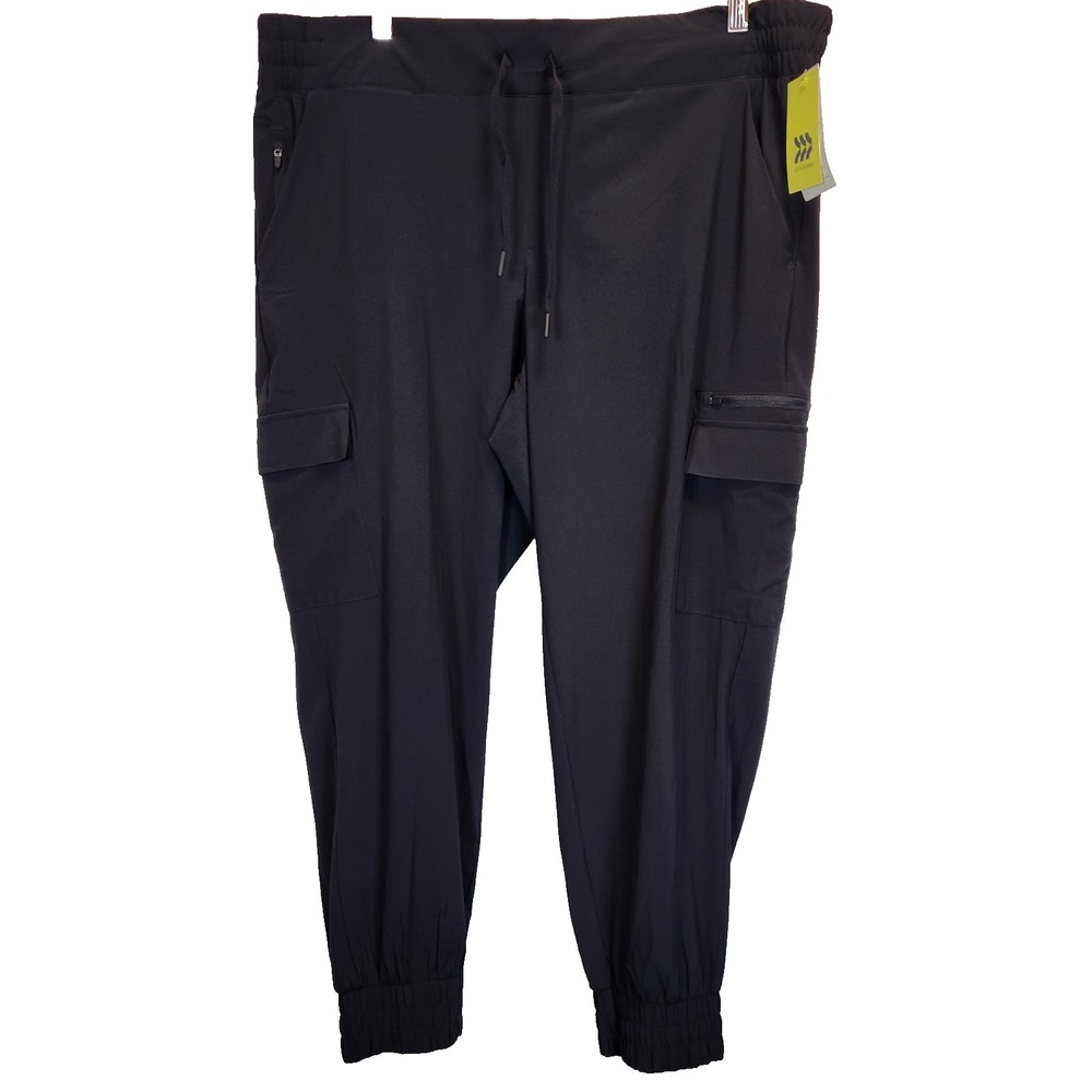 All In Motion Mid-Rise Woven Cargo Joggers Pants Black NWT UPF 50+ Stretch XXL